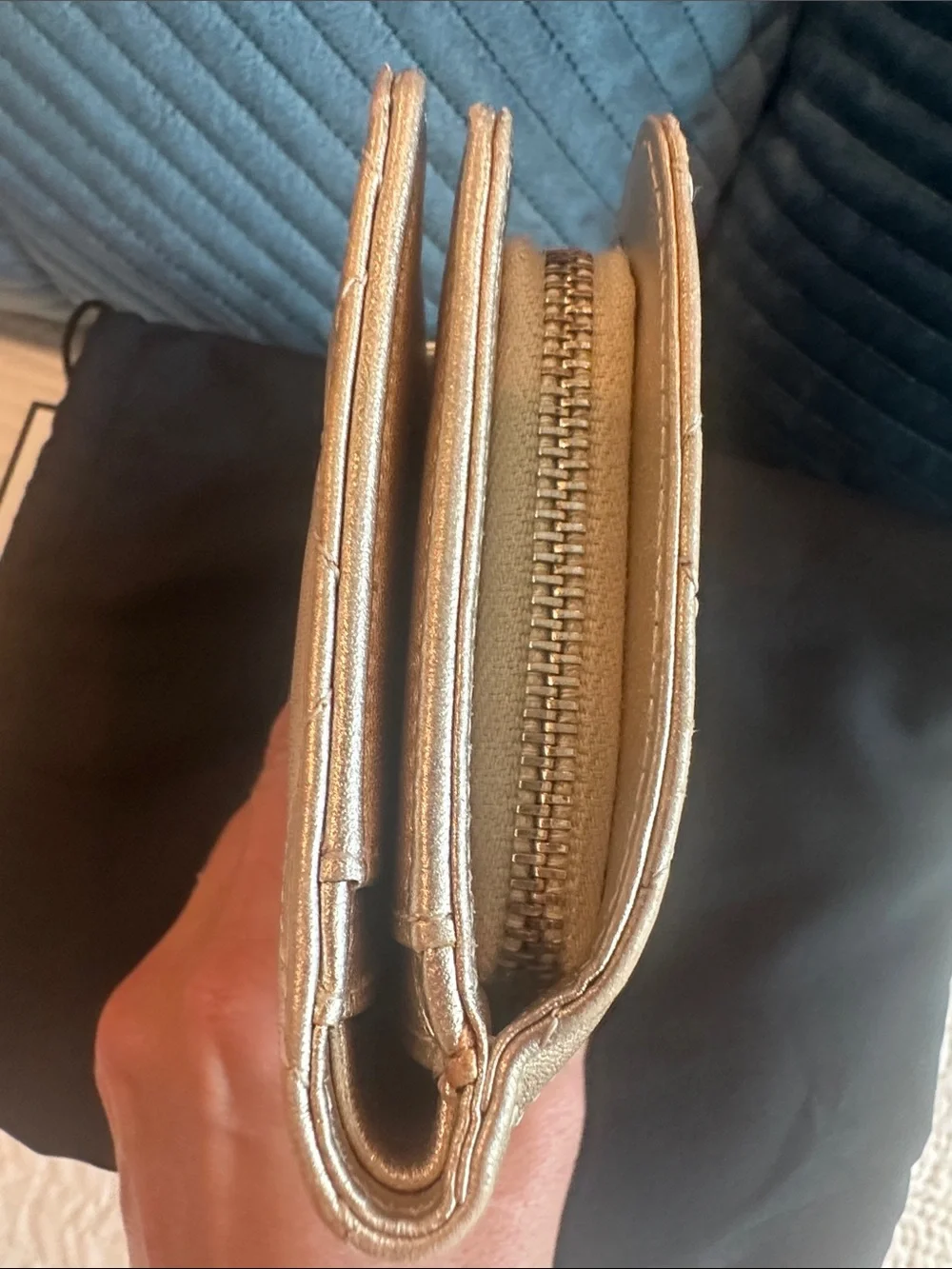 CHANEL Gold Quilted Leather Wallet